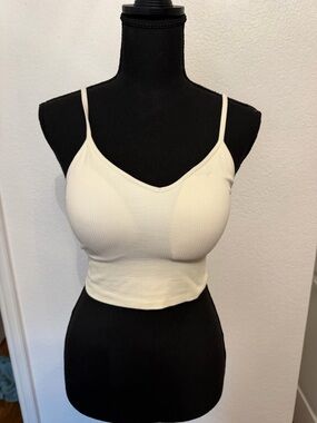 Zella Cream Ribbed V-Neck Crop Tank